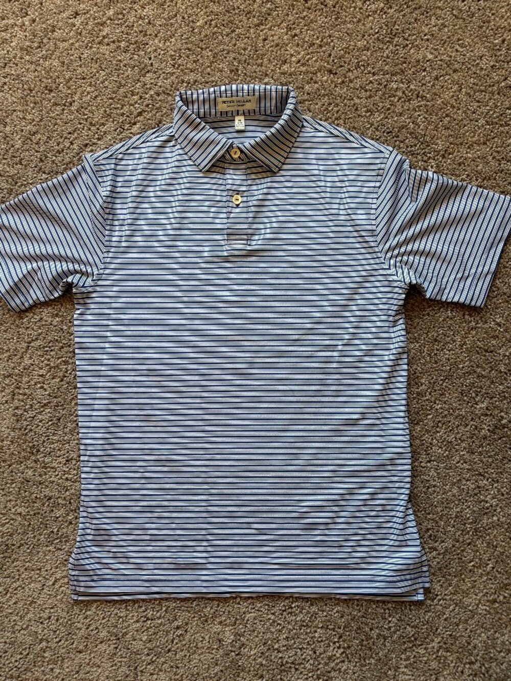 Peter Millar Boy's Youth Performance Jersey Polo, Size M (9-10) navy stripe